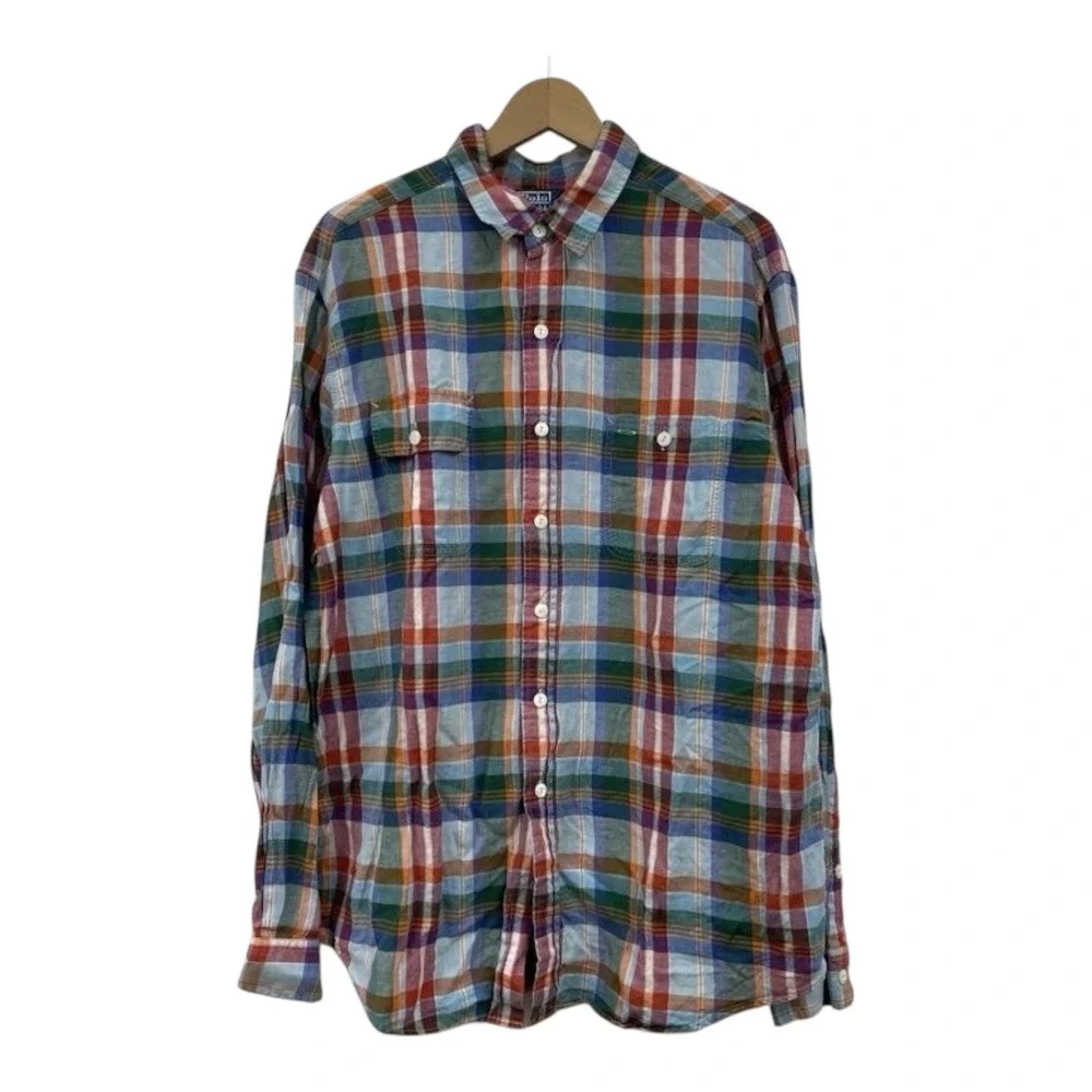 Vintage Y2K Polo Ralph Lauren Silk‎ Linen Plaid Shirt XL Madras Heritage Preppy